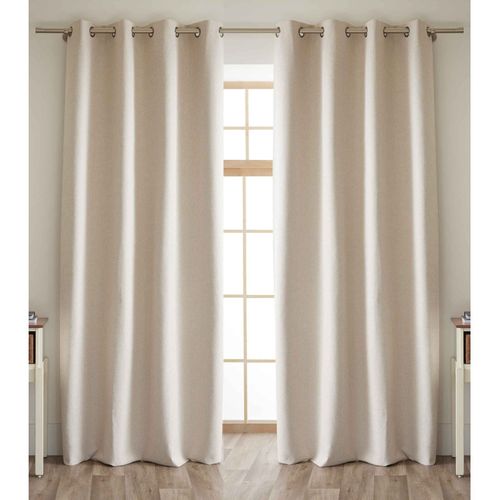 Lot De 2 Rideaux 100% Occultant + 8 Oeillets Polyester Chambray "eres" - Beige - 2x140x240 Cm