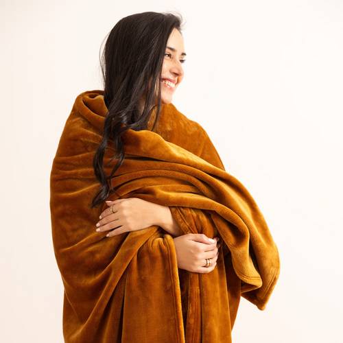 Plaid "cuddly" 130 X 180 Cm Flanelle 550 G - Orange - 130x180 Cm