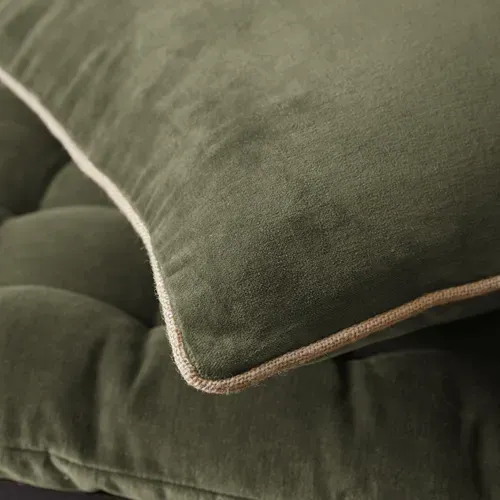 Coussin Déhoussable Finition Galon 40 X 60 Cm "césar" Velours De Coton - Vert - 40x60 Cm