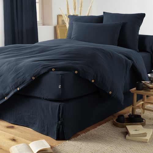 Cache-sommier 180 X 200 Cm – Double Gaze De Coton 125 G/m² – Gaïa Minuit