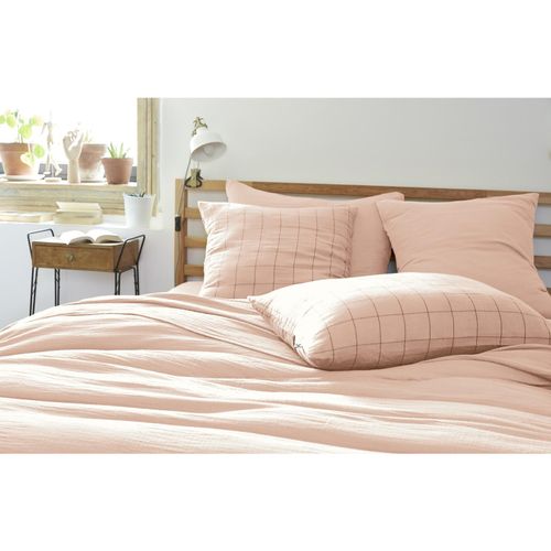 Taie D'oreiller Gaze De Coton Tissée  50 X 70 Cm Gaia Match Rose Clair