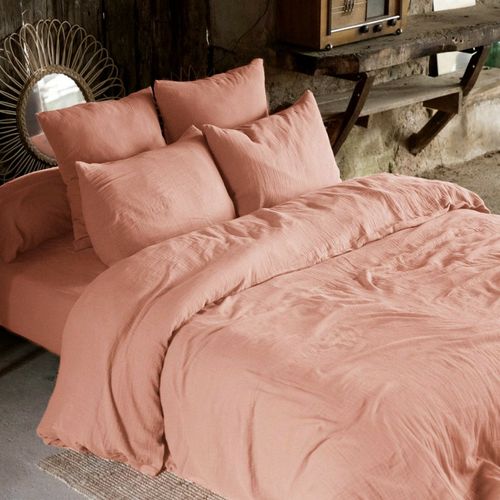 Taie D’oreiller 60 X 60 Cm – Double Gaze De Coton – Gaïa Rose Pêche