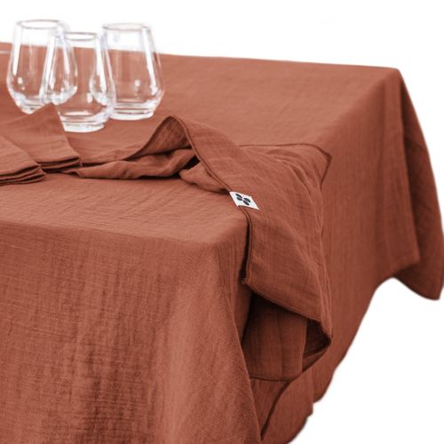 Nappe Rectangulaire 150 X 350 Cm – Double Gaze De Coton – Gaïa Terracotta