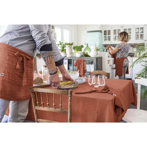Nappe Rectangulaire 150 X 350 Cm – Double Gaze De Coton – Gaïa Terracotta