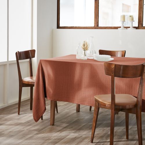 Nappe Rectangulaire 150 X 350 Cm – Double Gaze De Coton – Gaïa Terracotta