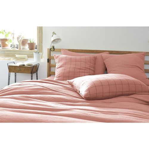 Taie D’oreiller 60 X 60 Cm – Gaze De Coton Tissée – Gaïa Match Rose Pêche
