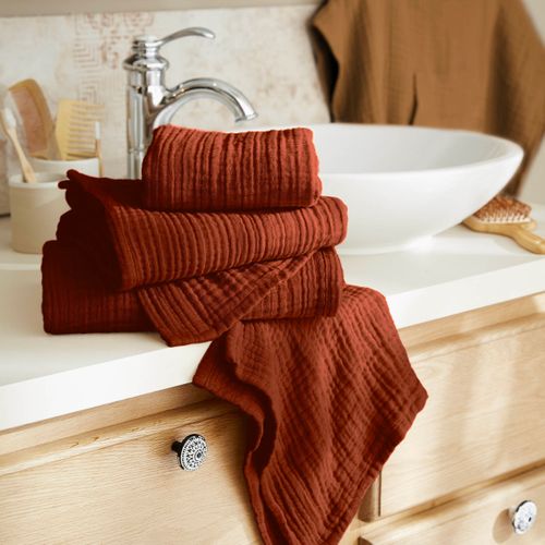 Serviette De Toilette 50 X 90 Cm - Quadruple Gaze De Coton 220 G/m² - Gaia Terracotta