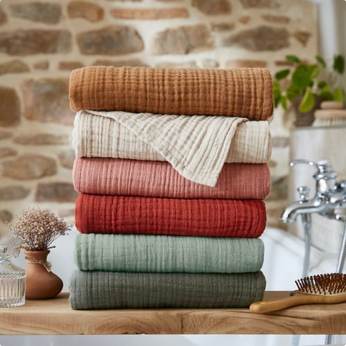 Serviette De Toilette 50 X 90 Cm - Quadruple Gaze De Coton 220 G/m² - Gaia Terracotta