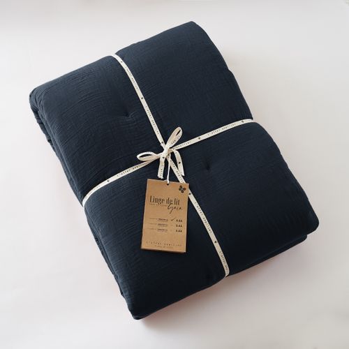 édredon 180 X 240 Cm - Double Gaze De Coton 125 Gr/m² - Uni Gaïa Bleu Marine