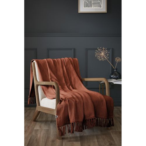 Plaid 130 X 160 Cm – Coton Texturé Sixtine – Coloris Terracotta – 210 G/m²