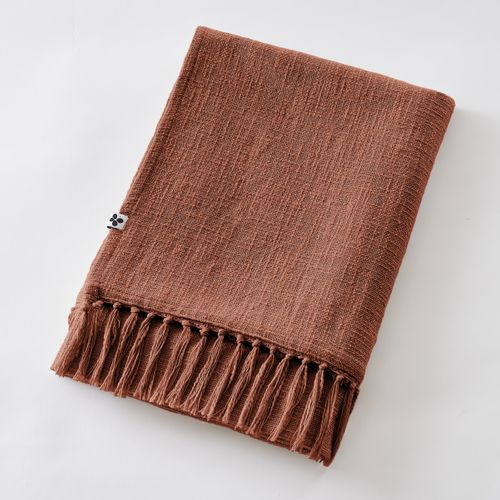 Plaid 130 X 160 Cm – Coton Texturé Sixtine – Coloris Terracotta – 210 G/m²