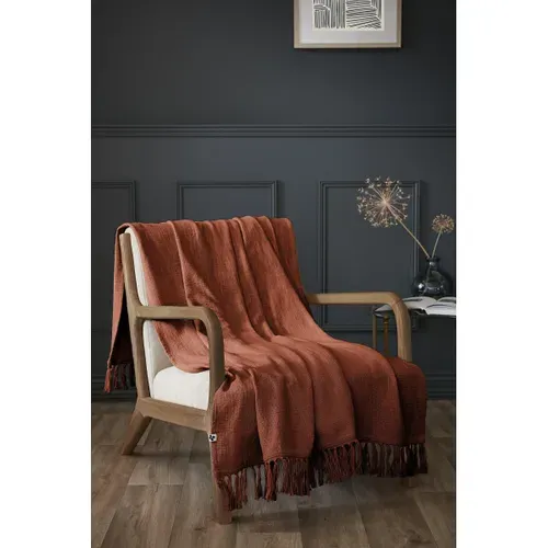 Plaid 180 X 220 Cm – Coton Texturé Sixtine – Coloris Terracotta – 210 G/m²