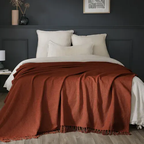 Plaid 180 X 220 Cm – Coton Texturé Sixtine – Coloris Terracotta – 210 G/m²