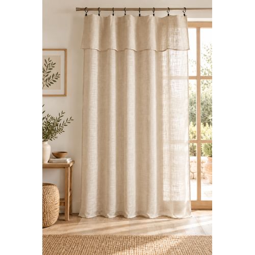 Rideau Ajustable + 8 Anneaux Pince 140 X 270 Cm Polyester Effet Lin Nia Sable