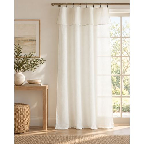 Rideau Ajustable + 8 Anneaux Pince 140 X 270 Cm Polyester Effet Bouclette Elda Ivoire