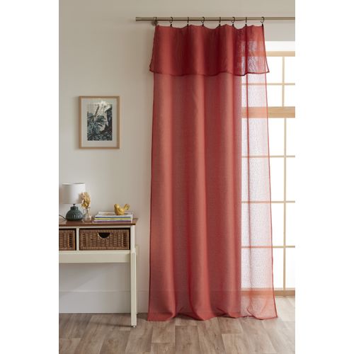 Rideau Ajustable + 8 Anneaux Pince 140 X 270 Cm Polyester Effet Bouclette Elda Terracotta