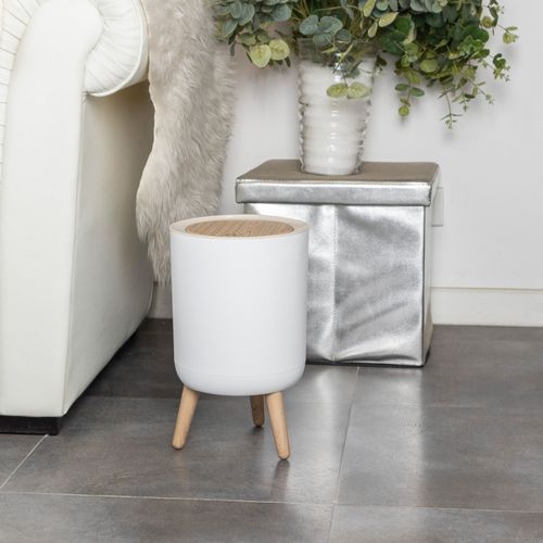 Poubelle De Salle De Bain 7L MALMO - Ouverture Par Pression (touch) - Design Bois, Dimensions 22x22x36,3 Cm