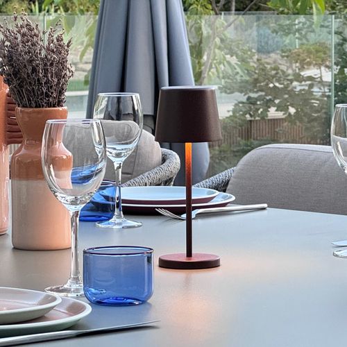 6 Lampes De Table Mini Kelly Rouille H22cm + Base De Chargement