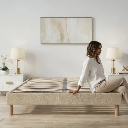 Sommier à Lattes Bianca 140x190 Cm - Laine Bouclée Beige