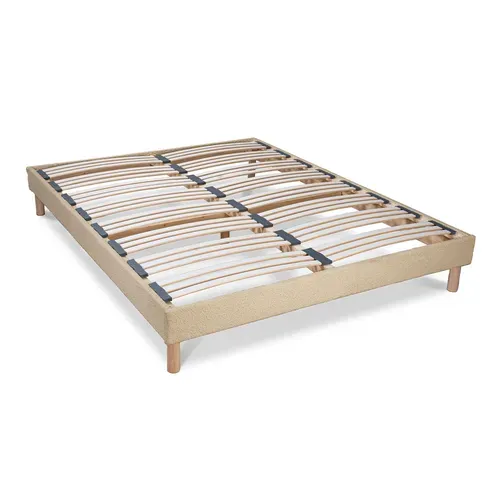 Sommier à Lattes Bianca 140x190 Cm - Laine Bouclée Beige