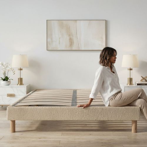 Sommier à Lattes Bianca 180x200 Cm - Laine Bouclée Beige