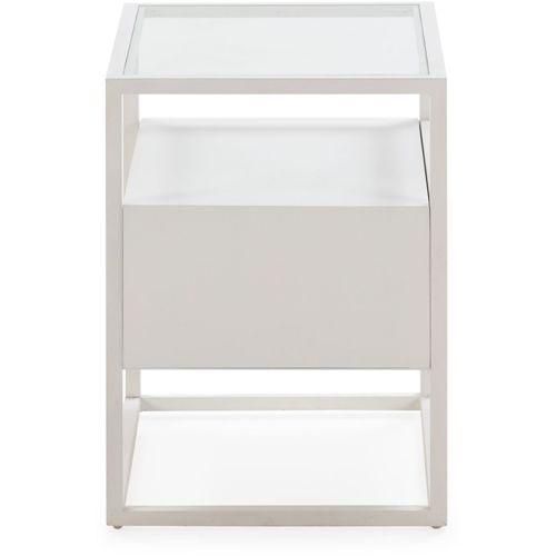 Table De Chevet Verre Blanc 50x40x55cm