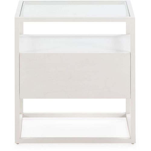 Table De Chevet Verre Blanc 50x40x55cm