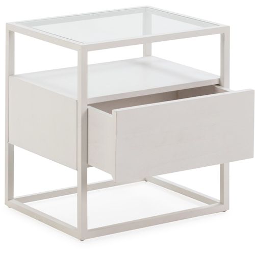 Table De Chevet Verre Blanc 50x40x55cm