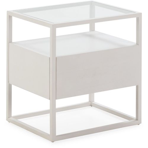 Table De Chevet Verre Blanc 50x40x55cm