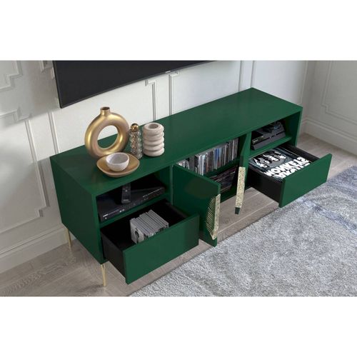 Meuble TV Bois Vert Et Doré 136x40x60cm