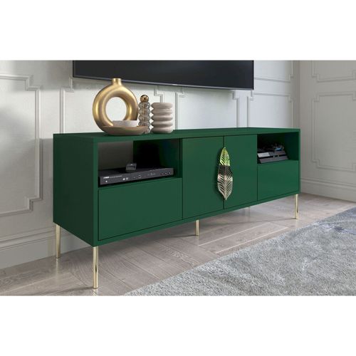 Meuble TV Bois Vert Et Doré 136x40x60cm