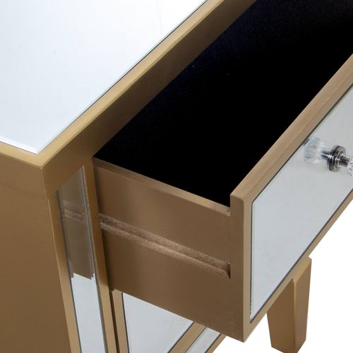 Table De Chevet élégante Dorée Avec Miroir Et Rangement