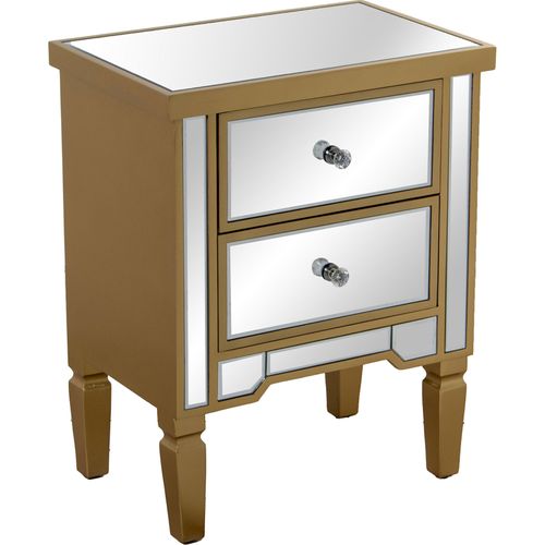 Table De Chevet élégante Dorée Avec Miroir Et Rangement