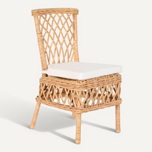 Chaise Cuisine élégante En Rotin Et Coussin Blanc Chic
