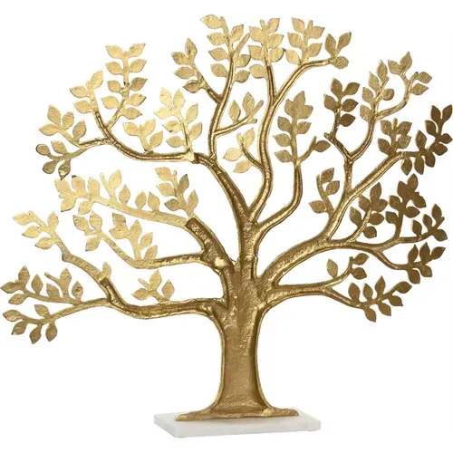 Arbre Décoratif Doré En Aluminium Sur Base Marbre Blanc