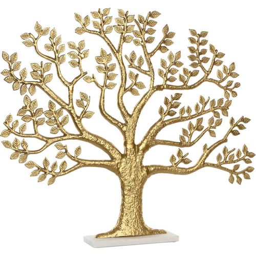 Arbre Décoratif Doré En Aluminium Sur Base Marbre Blanc