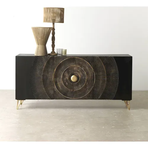 Buffet En Bois Noir Sculpté Et Pieds Dorés élégants