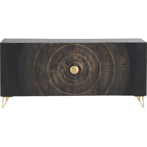 Buffet En Bois Noir Sculpté Et Pieds Dorés élégants