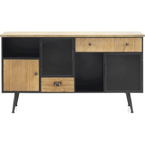Buffet Métal Noir Et Bois Design Portes Verre Ondulé