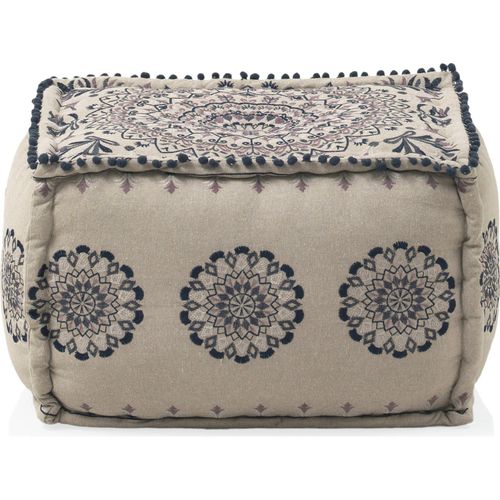 Pouf Rectangulaire Multicolore Brodé Géométrique Assise Douce