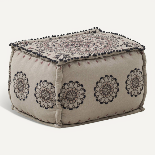 Pouf Rectangulaire Multicolore Brodé Géométrique Assise Douce