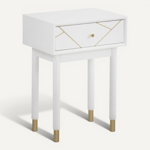 Table De Chevet Blanche Laquée Détail Doré élégant