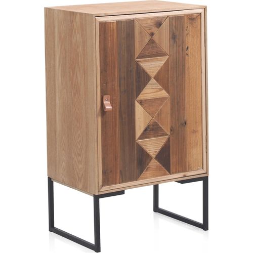 Chevet Bois Recyclé Porte Unique Design Métal Et Cuir