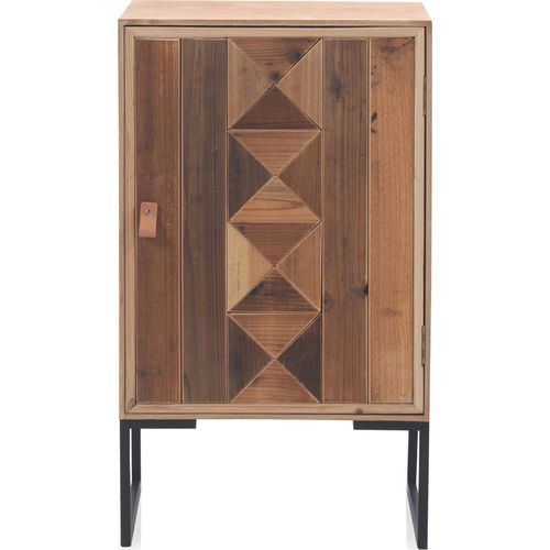 Chevet Bois Recyclé Porte Unique Design Métal Et Cuir