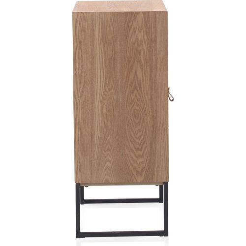 Chevet Bois Recyclé Porte Unique Design Métal Et Cuir