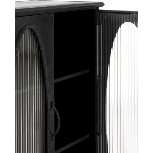 Vitrine Métal Noir Style Industriel Porte Verre Ondulé