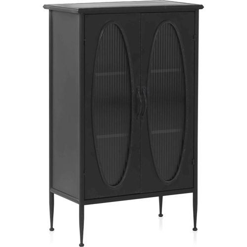 Vitrine Métal Noir Style Industriel Porte Verre Ondulé