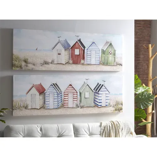 Tableau Déco Cabanes De Plage Ambiance Marine Colorée - 150 X 50 Cm