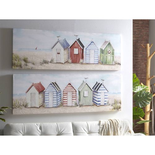 Tableau Déco Cabanes De Plage Ambiance Marine Colorée - 150 X 50 Cm