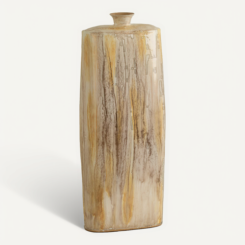 Vase Décoratif En Aluminium Émaillé Blanc Et Doré
